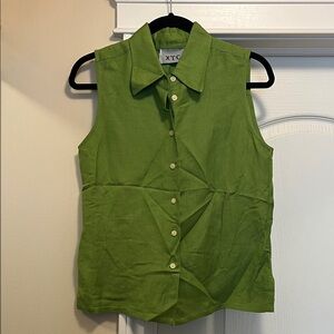 90s Linen Blend Sleeveless Button Up Tank